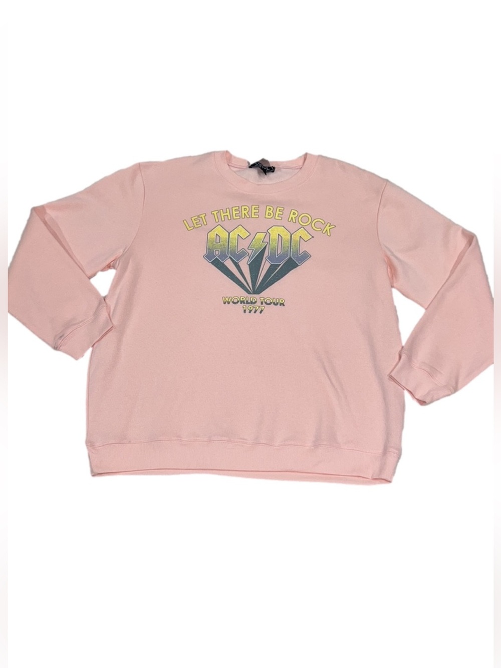 ACDC Women’s Vinyl Icons Graphic Soft Crew Neck Peach Sweatshirt - Sz Lrg, NWT